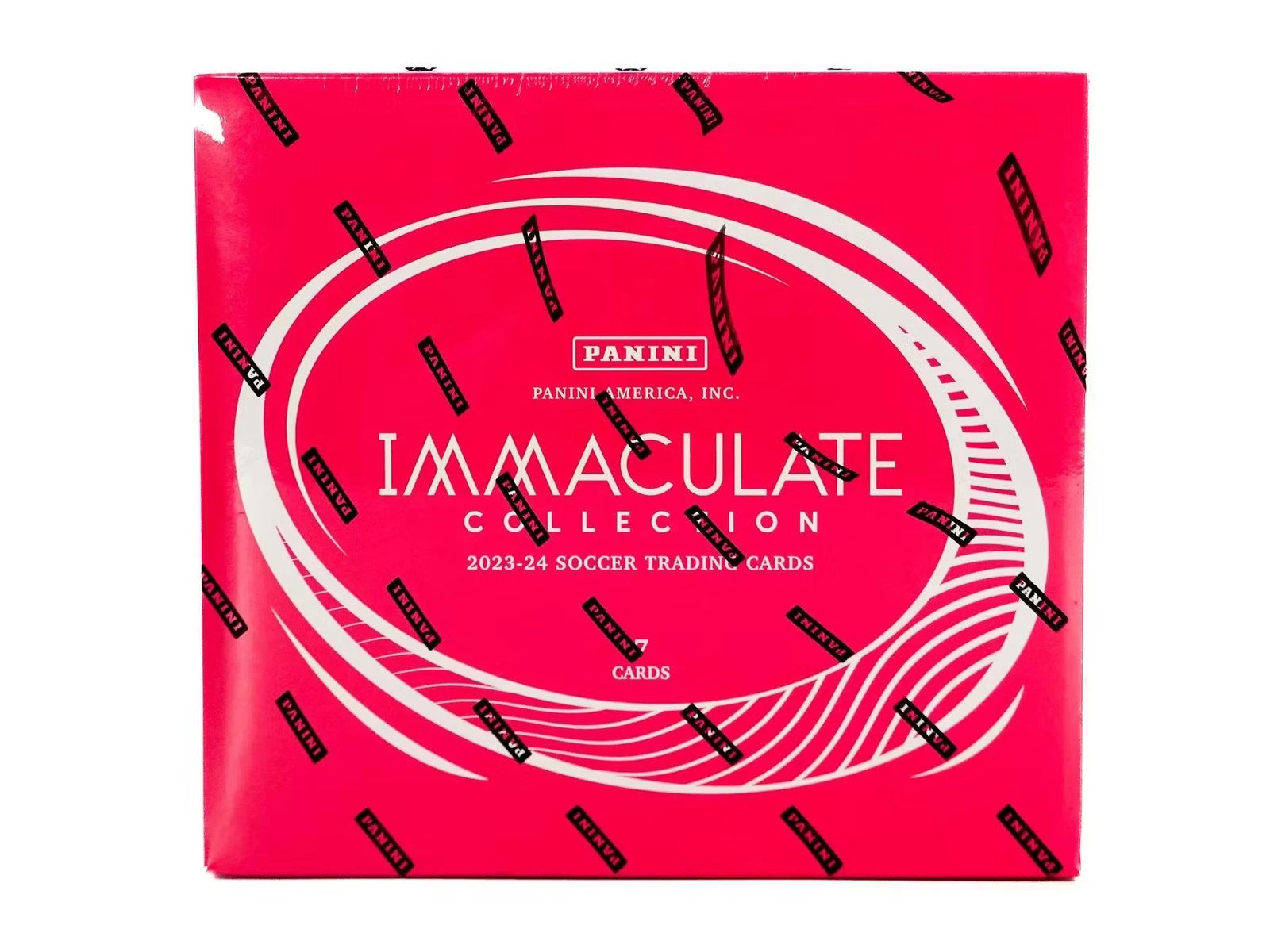 Pink trading card box for Panini Immaculate Collection soccer cards on a white background